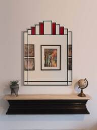 Red Art Deco Mirror Handmade Vintage Style Stained Glass