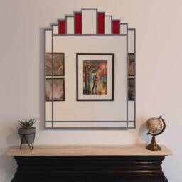 Red Art Deco Mirror Handmade Vintage Style Stained Glass - thumbnail 3