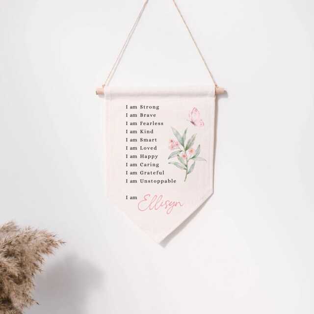 Personalised Linen Flag - Kids Affirmations Bedroom Wall Decor Birthday Gift For Boy Girl New Baby Nursery Parents - image 1