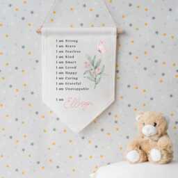 Personalised Linen Flag - Kids Affirmations Bedroom Wall Decor Birthday Gift For Boy Girl New Baby Nursery Parents - thumbnail 2