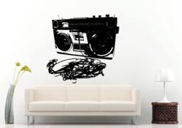 Boom Box Retro Old School Classical Music Player A-Track Cassette Tape Radio Equalizer Wall Decal Vinyl Sticker Mural Room Decor L981 - thumbnail 1