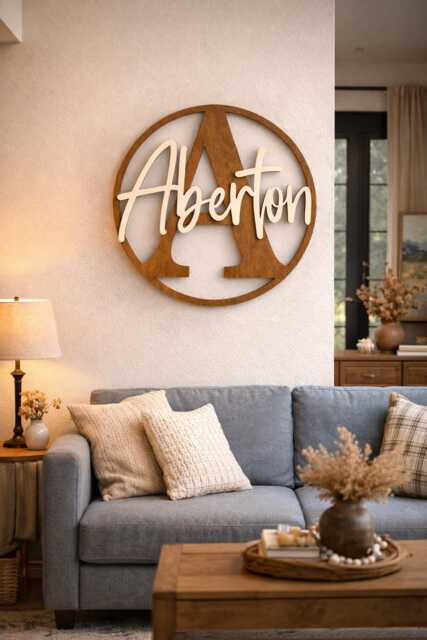 Custom Wooden Name Sign, Rustic Laser Cut Sign Wall Decor, Family Last Personalized Gift - image 1