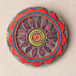 Horizontal Wall Art, Ceramic Sculpture Set Of 5 Round Art Tiles, 4 Inch - Mounted Tile Made To Order Blossoms - thumbnail 3