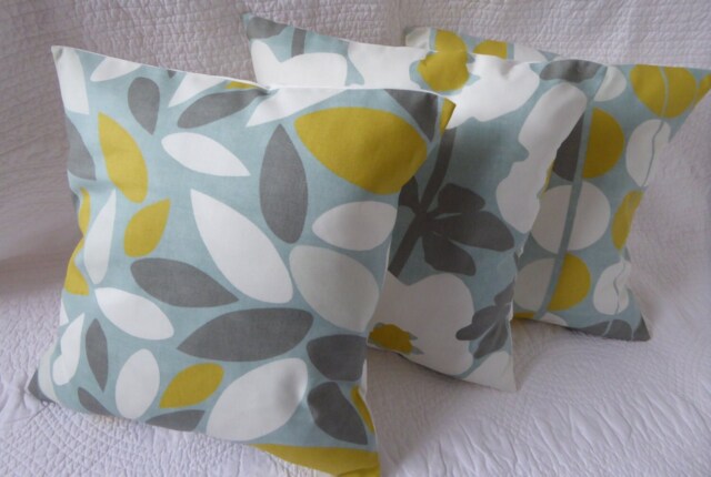 3 Cushion Covers, Duck Egg Blue, Saffron Yellow, Grey, White 16 Inch /40cm - image 1