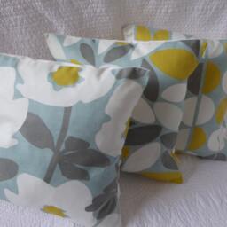 3 Cushion Covers, Duck Egg Blue, Saffron Yellow, Grey, White 16 Inch /40cm - thumbnail 2
