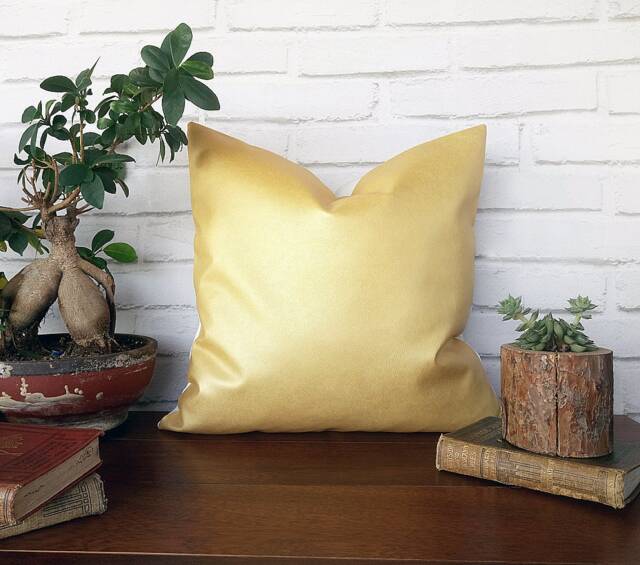 Metallic Gold Faux Leather Pillow Cover Modern Home Decor - 16x16 Inch - image 1