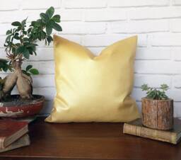 Metallic Gold Faux Leather Pillow Cover Modern Home Decor - 16x16 Inch