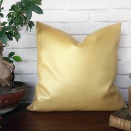 Metallic Gold Faux Leather Pillow Cover Modern Home Decor - 16x16 Inch - thumbnail 2