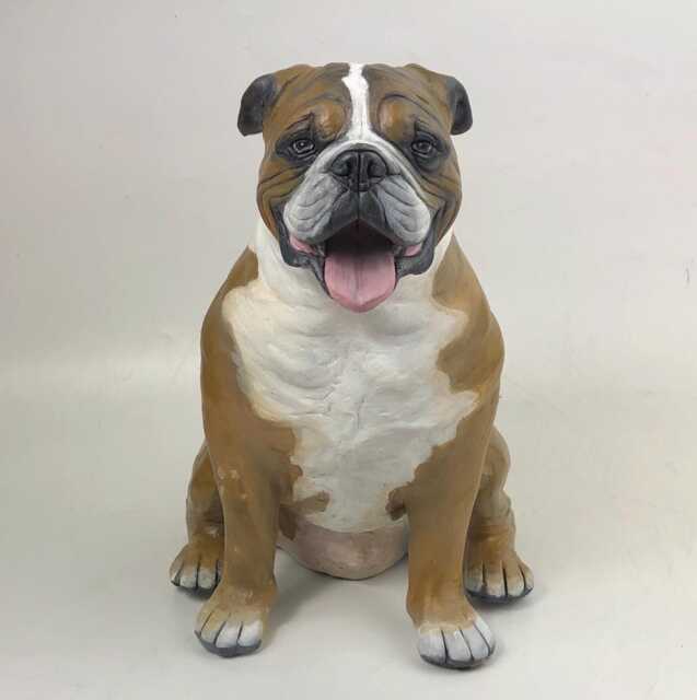 Custom English Bulldog Pet Memorial Urn Clay Sculpture, Dog Portrait - image 1