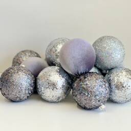 Handmade Silver Glitter Christmas Balls Flocked Velvet Ornaments - Set Of 12 - thumbnail 2