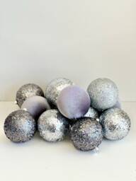 Handmade Silver Glitter Christmas Balls Flocked Velvet Ornaments - Set Of 12 - thumbnail 1