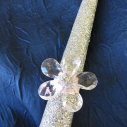Silver Glitter Candle Crystal Flower, Pink Ribbon - 10 Inch Taper - thumbnail 2