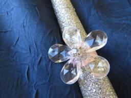 Silver Glitter Candle Crystal Flower, Pink Ribbon - 10 Inch Taper - thumbnail 1
