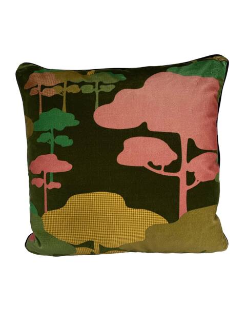 Japanese Cloud Tree Velvet Cushion - Forest Green - image 1