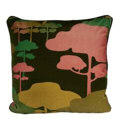 Japanese Cloud Tree Velvet Cushion - Forest Green - thumbnail 2