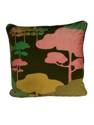 Japanese Cloud Tree Velvet Cushion - Forest Green - thumbnail 1