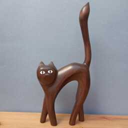 Handcarved Wood Sculpture Cat - Cat Figurine Boho Decor - thumbnail 3