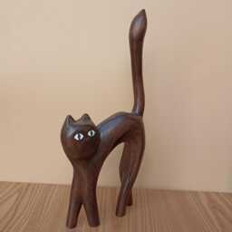 Handcarved Wood Sculpture Cat - Cat Figurine Boho Decor - thumbnail 2