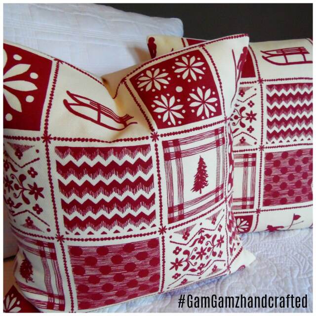 Holiday Pillows.slipcovers.ski.sled.christmas Decor.winter Decor.red.cream.toss Pillows.throw Pillows.lumbar Pillows.lodge.ski Resort Decor - image 1