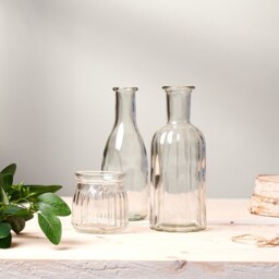 Ribbed Glass Bud Vase Set Vintage Style Flower Bottles - thumbnail 1