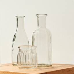 Ribbed Glass Bud Vase Set Vintage Style Flower Bottles - thumbnail 2