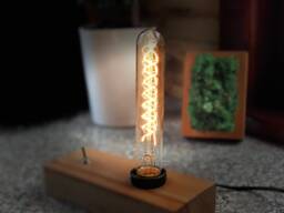 Edison Lamp, Wood Edison Wooden Desktop Lamp, Dimmer Gift - thumbnail 1