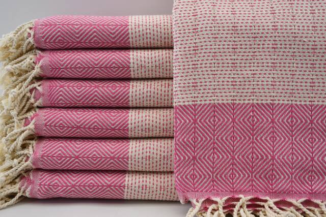 "Turkish Diamond Towel, Handmade Towel, Spa Towel, Turkish Peshtemal, Pink Towel, Hammam Towel, Bohemian Towel, 40""x70" - image 1