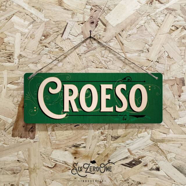 Croeso Metal Sign Horizontal - Vintage Look Print Welsh Wales Cymru Bar Pub Cheers Welcome Celtic Silver/White Small - image 1