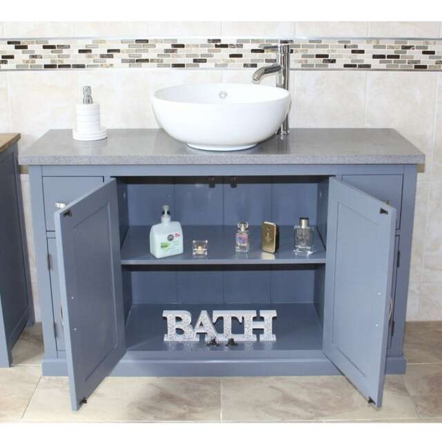 Grey Painted Bathroom Vanity Unit Cabinet Ceramic Basin Tap Set Quartz 402Ggqcbcx1 - image 1