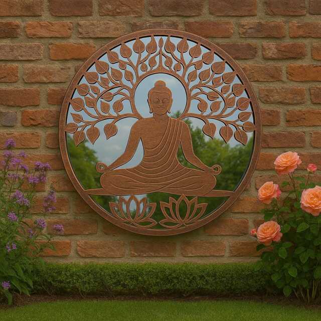 Handmade 60cm Bronze With Black Touch Metal Wall Plaque Budha Acrylic Mirror, Colourful Metal, Garden/Indoor Art Powder Coated Steel - image 1