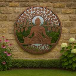 Handmade 60cm Bronze With Black Touch Metal Wall Plaque Budha Acrylic Mirror, Colourful Metal, Garden/Indoor Art Powder Coated Steel - thumbnail 4