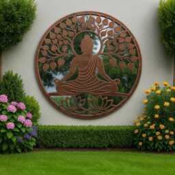 Handmade 60cm Bronze With Black Touch Metal Wall Plaque Budha Acrylic Mirror, Colourful Metal, Garden/Indoor Art Powder Coated Steel - thumbnail 3