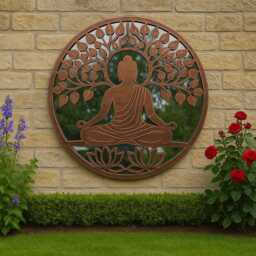 Handmade 60cm Bronze With Black Touch Metal Wall Plaque Budha Acrylic Mirror, Colourful Metal, Garden/Indoor Art Powder Coated Steel - thumbnail 2