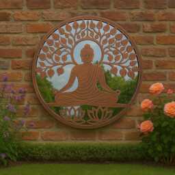 Handmade 60cm Bronze With Black Touch Metal Wall Plaque Budha Acrylic Mirror, Colourful Metal, Garden/Indoor Art Powder Coated Steel