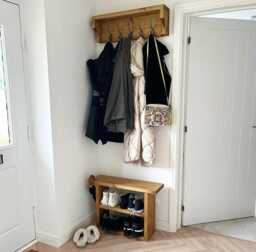 Handcrafted Reclaimed Wood Hallway Set Shoe Bench & Coat Rack
