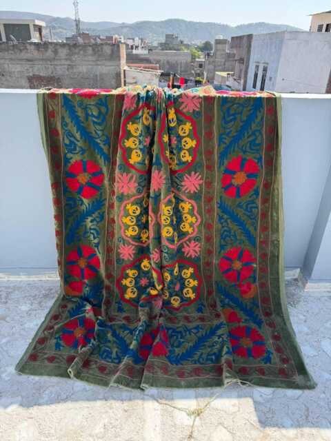 Hand Embroidered Suzani Velvet Quilt - Artisan Boho Bedding - image 1
