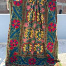 Hand Embroidered Suzani Velvet Quilt - Artisan Boho Bedding - thumbnail 2