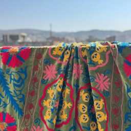 Hand Embroidered Suzani Velvet Quilt - Artisan Boho Bedding - thumbnail 3