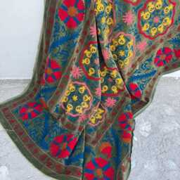 Hand Embroidered Suzani Velvet Quilt - Artisan Boho Bedding - thumbnail 4