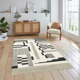 Block Printed Black Rug, Cotton Area Carpet, Bedroom Hallway Stair Runner, Bedside Square Mat, Custom Yoga 4x6 2x20 9x9 Feet - thumbnail 1