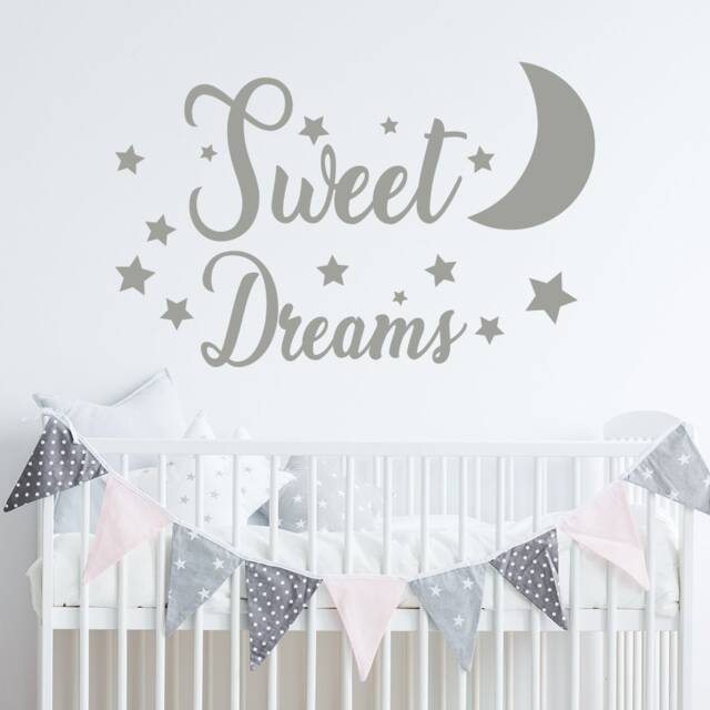 Sweet Dreams Wall Decal - Quote Sticker Moon & Star Nursery Vinyl Room Decor Art Dm111 - image 1