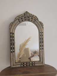 Moroccan Vintage-Inspired Mirror With Cow Bone & Brass Accents - thumbnail 1