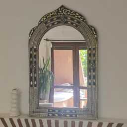 Moroccan Vintage-Inspired Mirror With Cow Bone & Brass Accents - thumbnail 4
