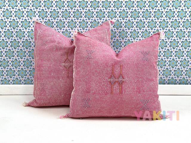 Yakiti-Pink Square Moroccan Pillows 20x20, Aka Cactus Silk Pillow, Decorative Pillows, Sabra Decor Designer Cactus Silk - image 1