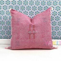 Yakiti-Pink Square Moroccan Pillows 20x20, Aka Cactus Silk Pillow, Decorative Pillows, Sabra Decor Designer Cactus Silk - thumbnail 3
