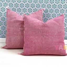 Yakiti-Pink Square Moroccan Pillows 20x20, Aka Cactus Silk Pillow, Decorative Pillows, Sabra Decor Designer Cactus Silk - thumbnail 2