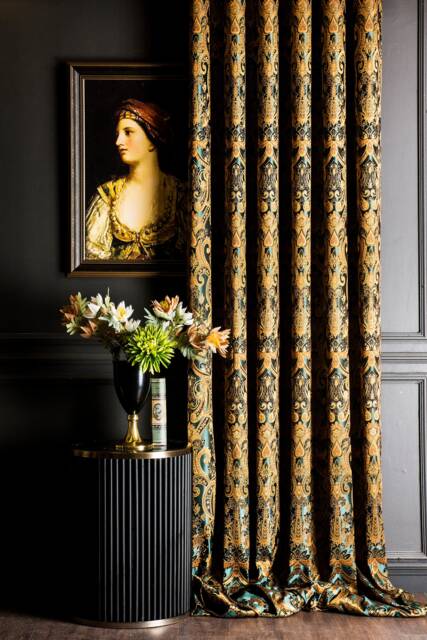 Green & Gold Damask Curtains Victorian Style, Custom Size - image 1