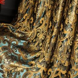 Green & Gold Damask Curtains Victorian Style, Custom Size - thumbnail 2
