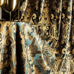 Green & Gold Damask Curtains Victorian Style, Custom Size - thumbnail 3