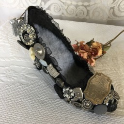 Handmade Button Shoe, Jewelry High Heel. Dresser Accent To Hold Favorites. Fleecy Grey Cushion Insert. Black & White Heel Shoe - thumbnail 1